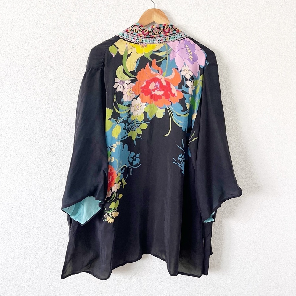 Johnny Was Reversible Fuska Kimono Black Floral Embroidered Boho Cardigan - Picture 7 of 8